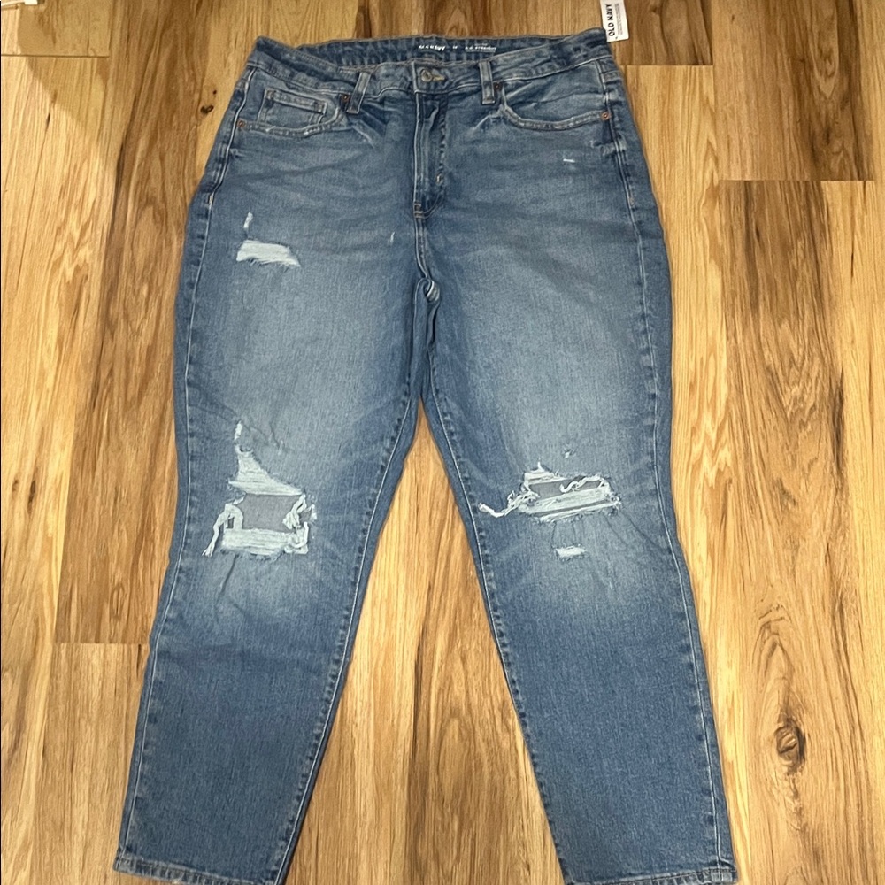 Old Navy Women's Straight Leg Distressed Blue Jeans